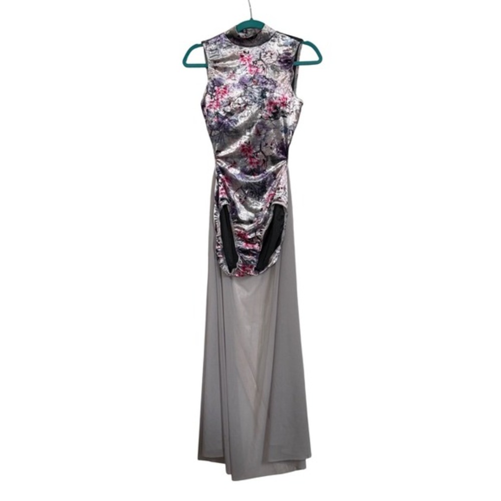 Weissman Floral Velvet Lyrical Dance Costume Dress Grey Silver Pink Womens MA